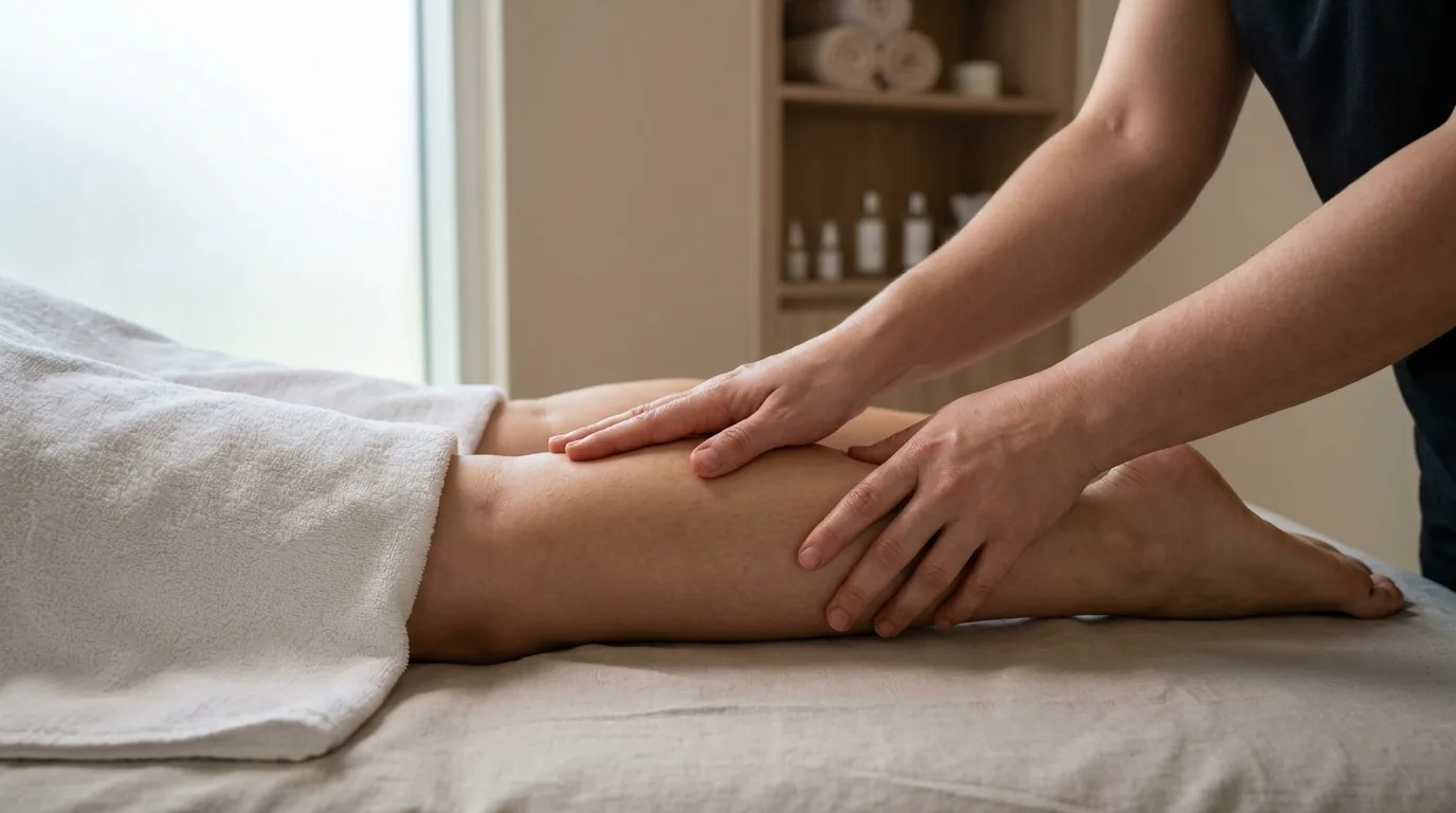 what is lymphatic drainage massage inline 1 manual lymphatic drainage massage on a client leg with light directional strokes in a calm dubai treatment room