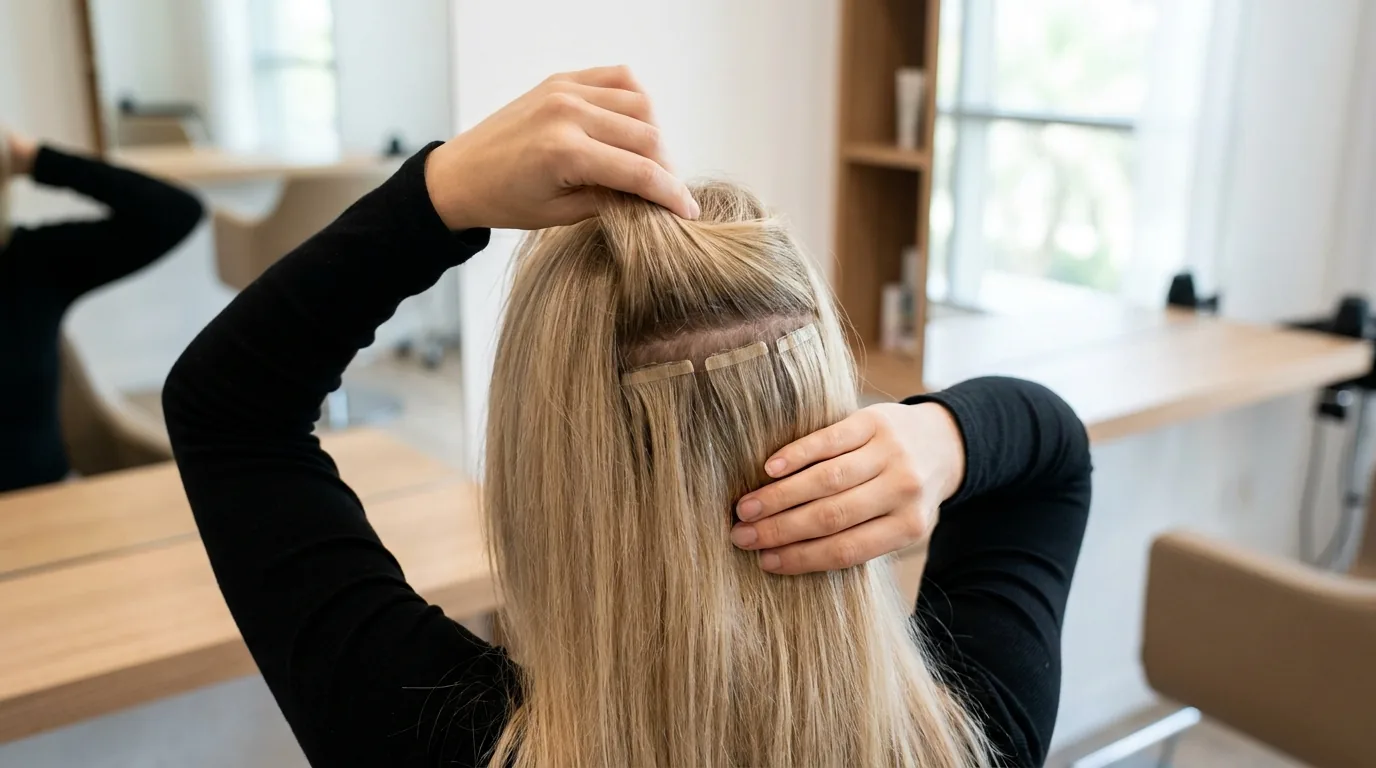 tape-in hair extensions for thin hair checked at a dubai salon mirror