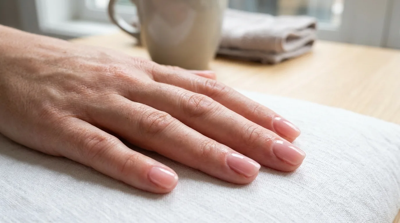 which lasts longer acrylic or gel nails: finished glossy manicure on healthy natural nails after a salon appointment