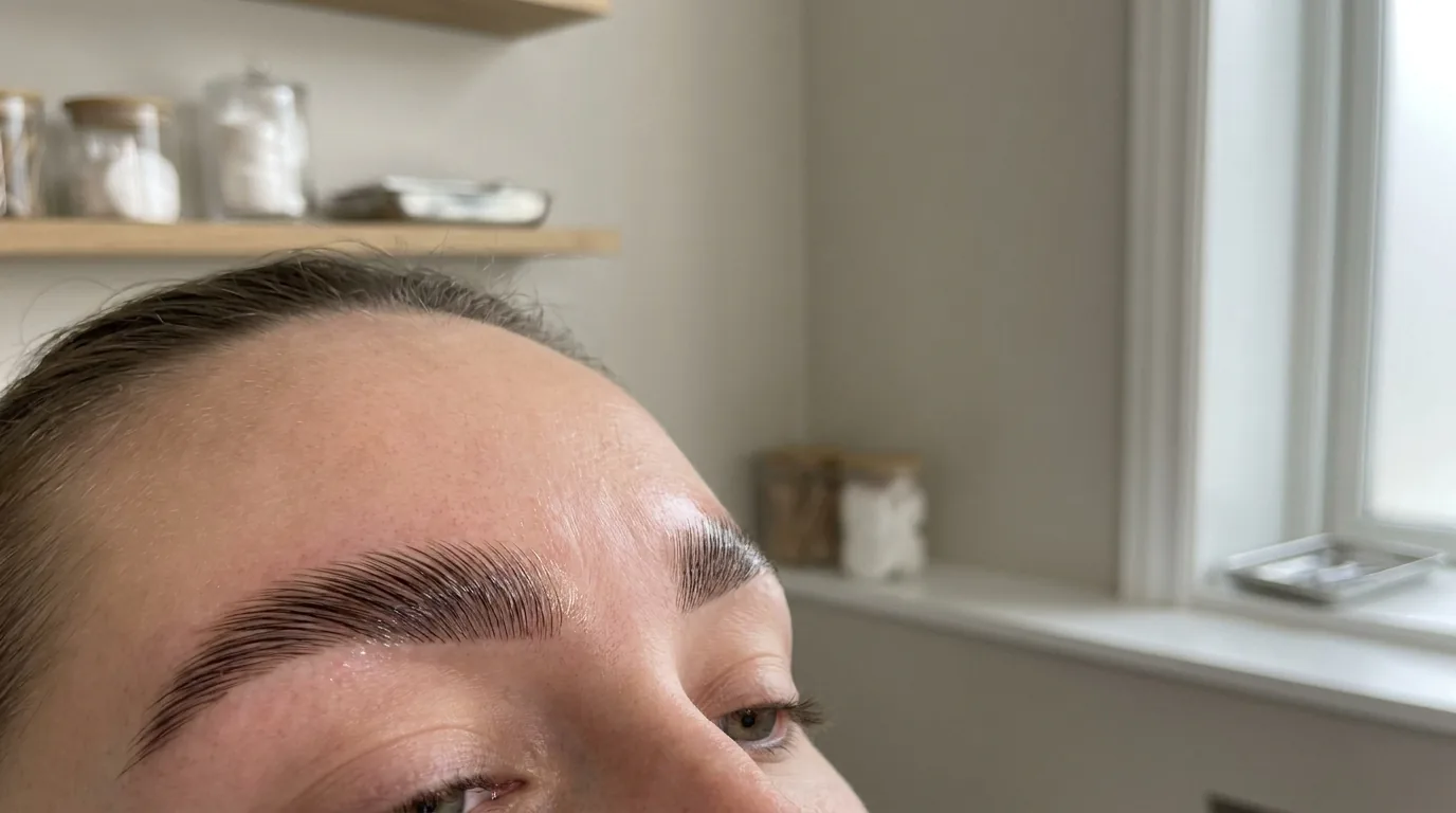 how long does brow lamination take inline 2 finished laminated brows brushed into shape after aftercare at a Dubai brow studio