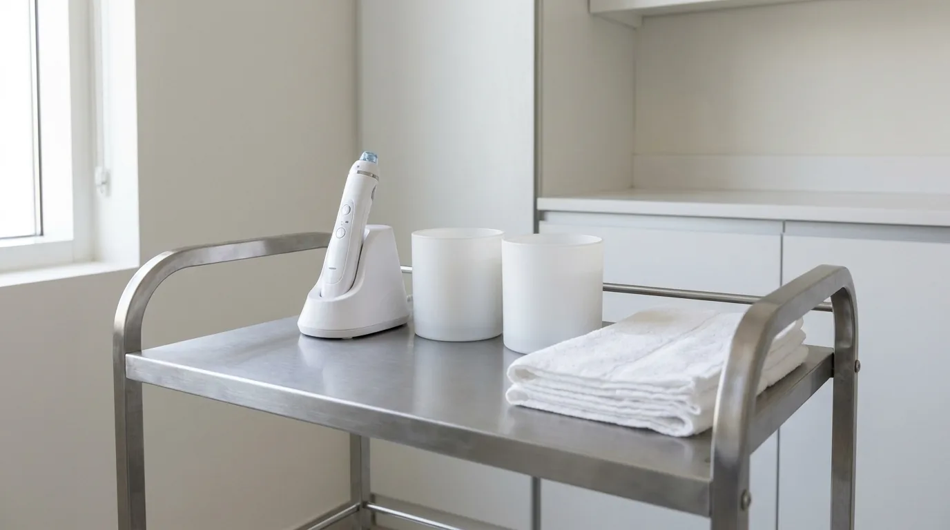 how often can you do hydrafacial inline 1 hydradermabrasion handpiece and serum vials on a clinic trolley, the kit behind a facial treatment schedule