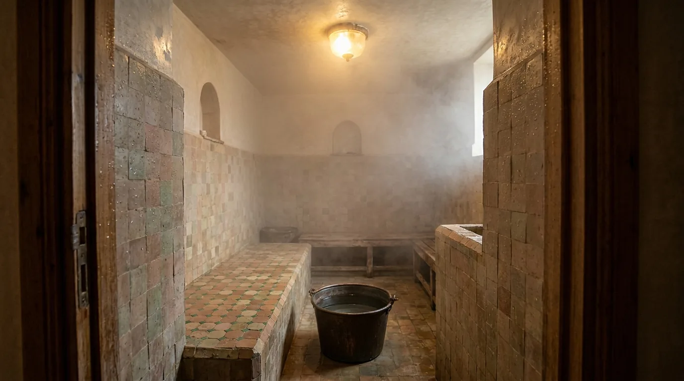 what s a moroccan bath inline 1 steam chamber of a traditional hammam with a tiled bench and copper water bucket where a moroccan bath begins