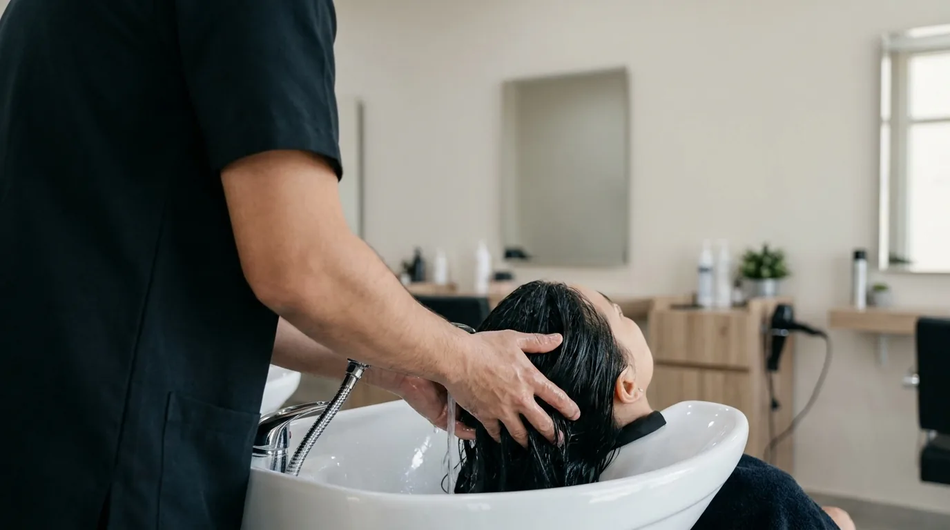 washing hair at a dubai salon basin with a cool water rinse after a blow dry