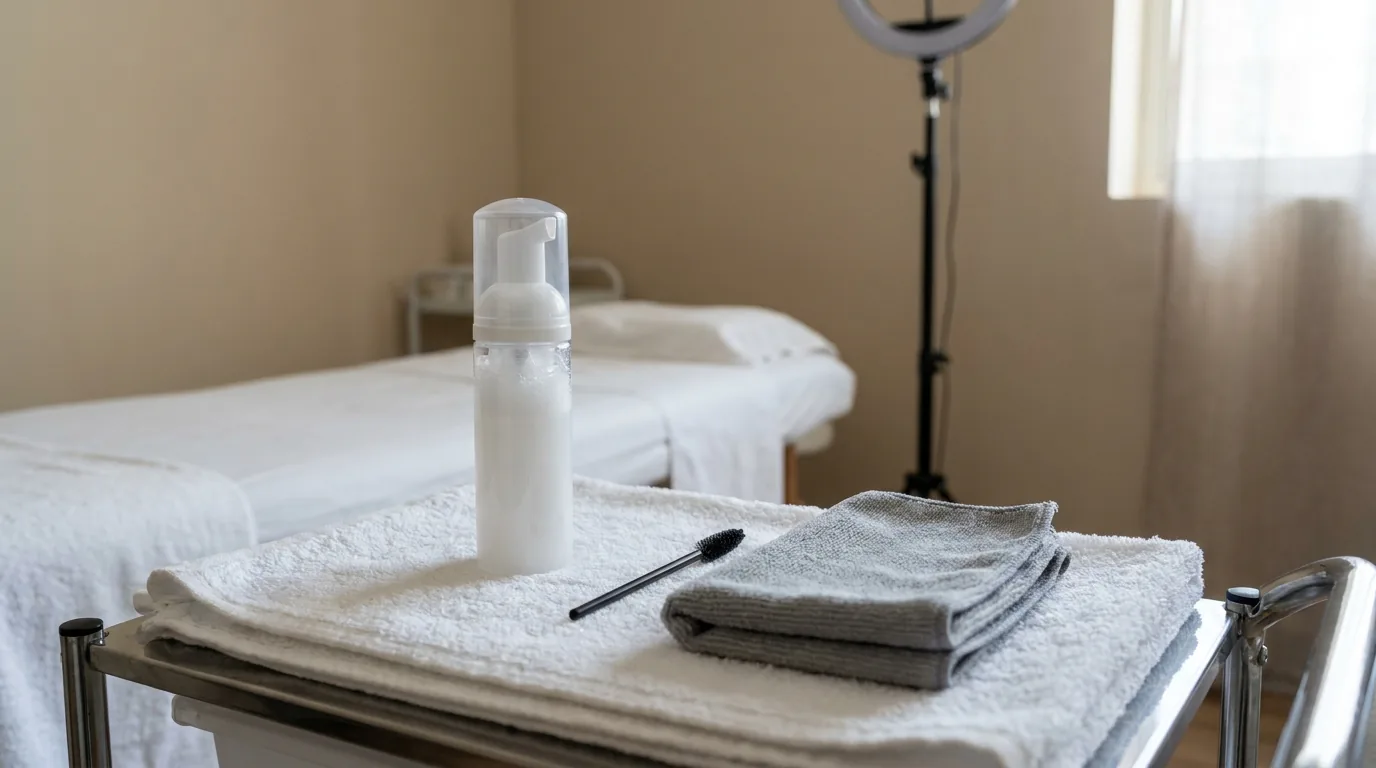 how long does a lash lift last inline 2 oil free foam cleanser and clean spoolie brush laid out for lash lift aftercare