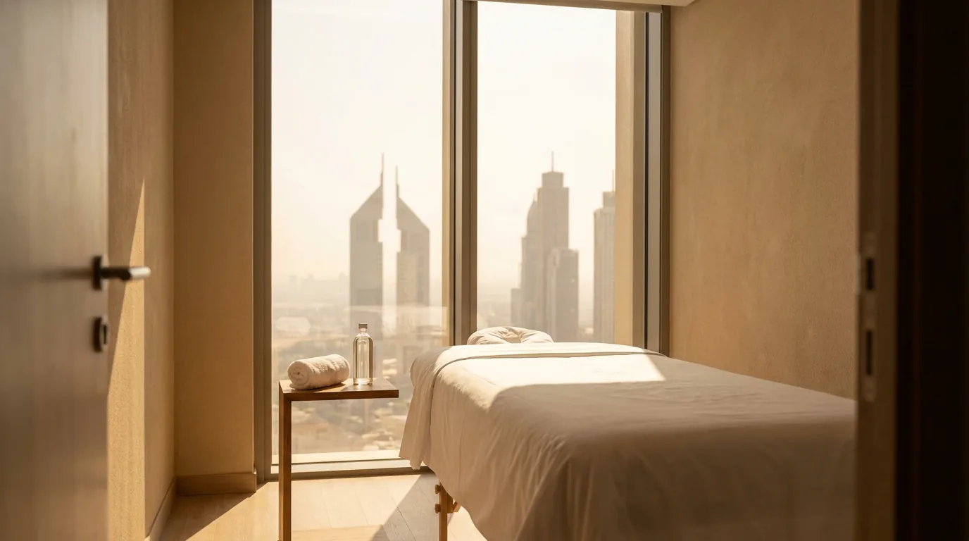 how often can you do dermaplaning inline 2 midday Dubai light across a skin clinic treatment room where summer sun stretches the dermaplaning frequency