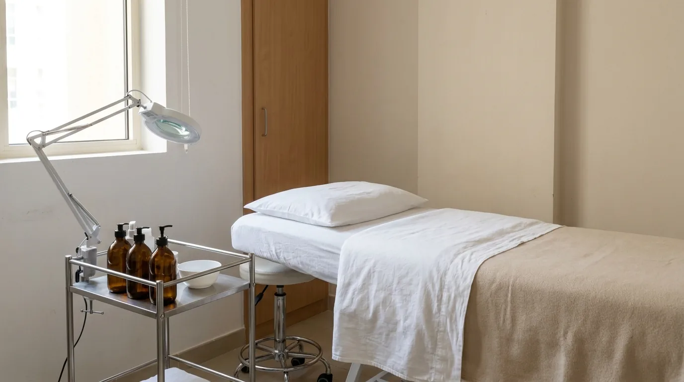 how often facial inline 2 empty treatment room at a mid range skin care salon in Dubai