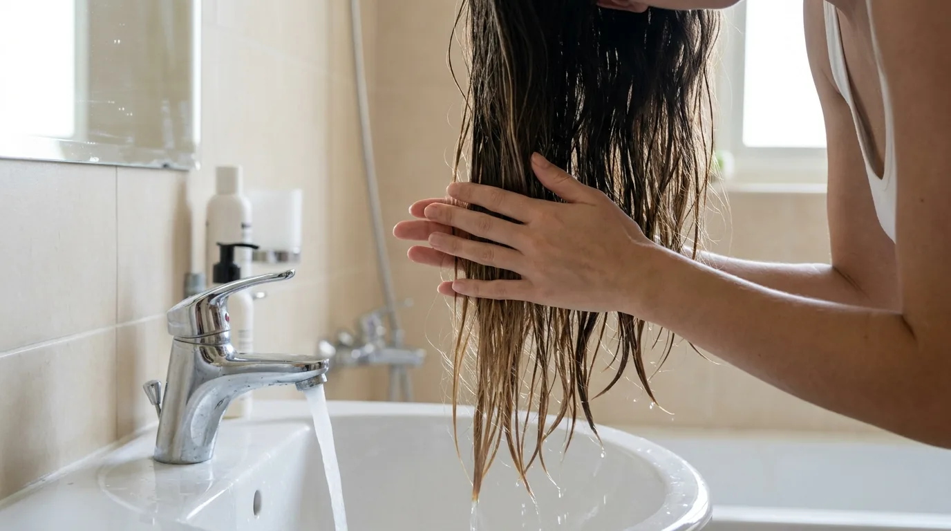 how to care for balayage hair inline 1 balayage hair maintenance at home: cool water rinse over lightened mid-lengths in a bright Dubai bathroom