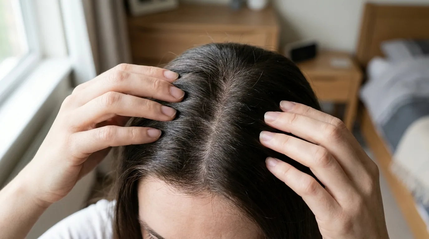 how to stop hair loss and regrow hair naturally inline 1 hair regrowth timeline check: fine new hairs along a parted scalp under natural window light