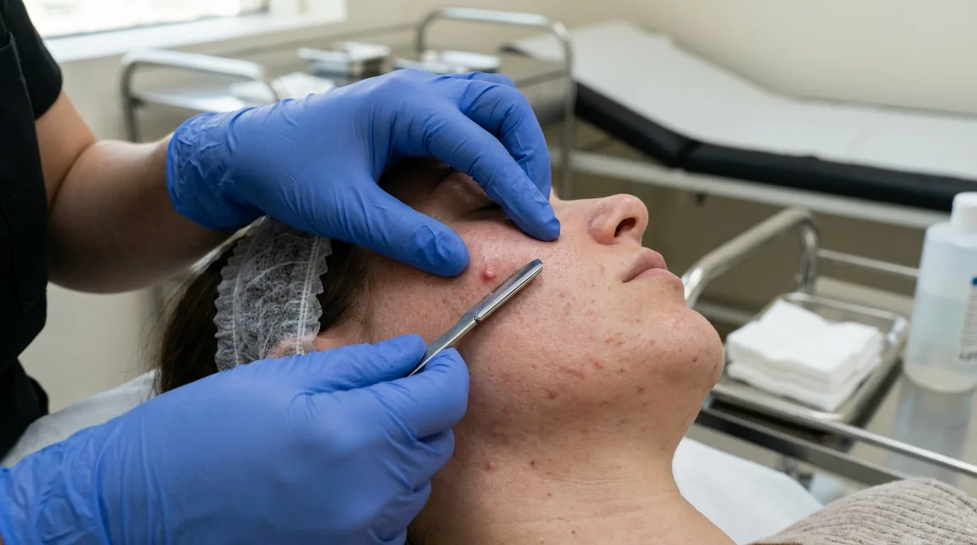 is dermaplaning good for acne inline 1 dermaplaning blade angled away from an inflamed spot on acne prone skin during a facial