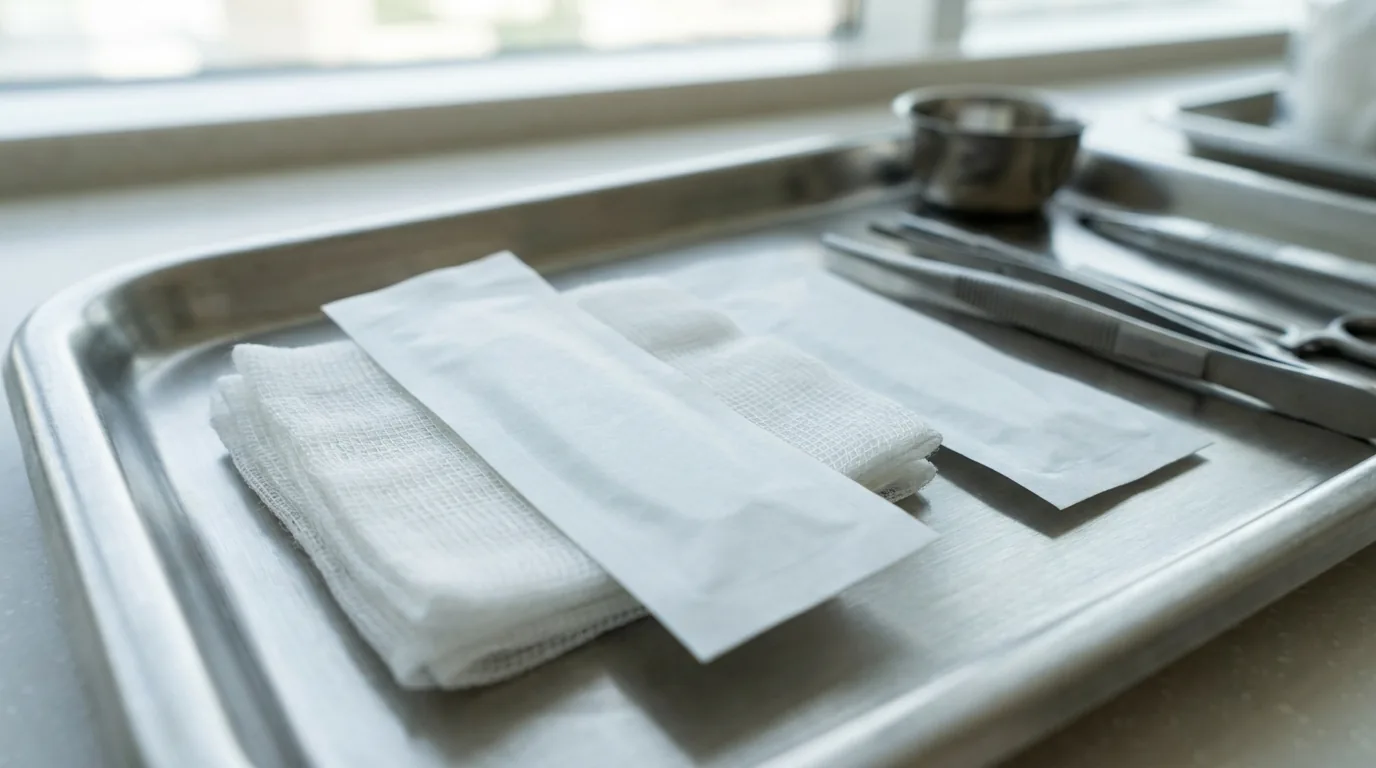 is dermaplaning safe inline 1 sealed single use dermaplaning blade packets and gauze on a stainless steel tray in a Dubai skin clinic