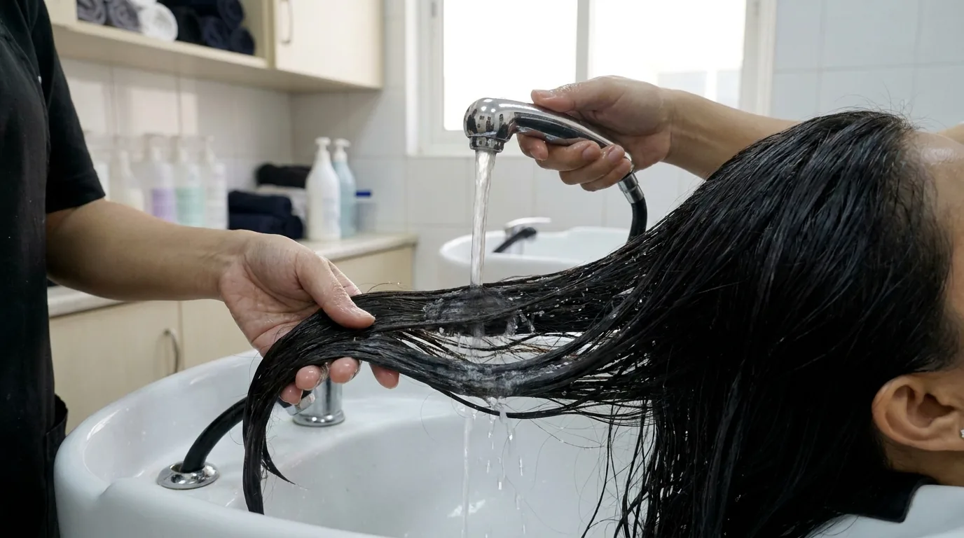 is hair loss due to hard water reversible inline 1 hard water mineral film on hair rinsed at a salon backwash basin in Dubai