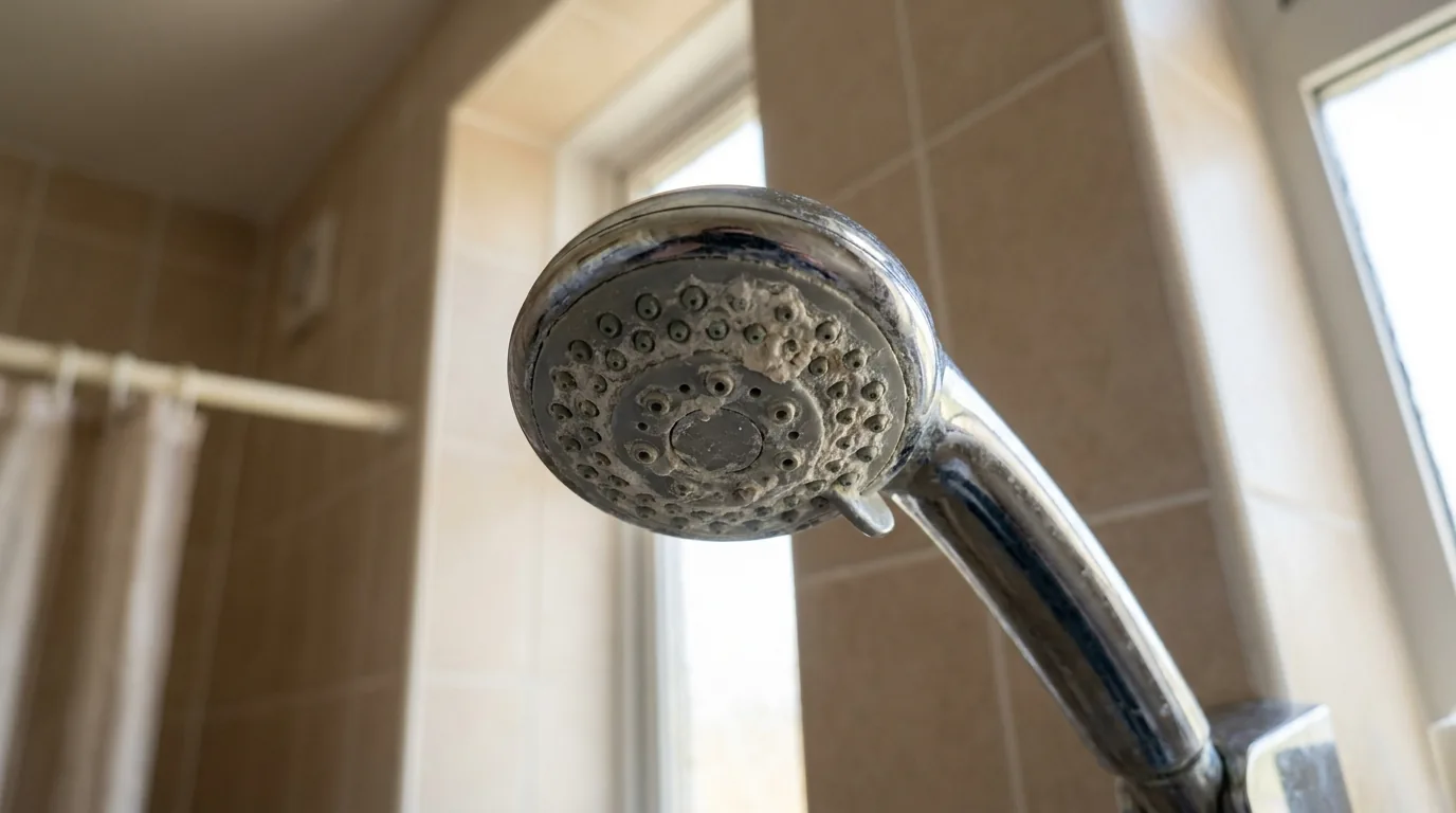 is hard water bad for hair inline 2 limescale and mineral buildup crusted around the nozzles of a Dubai shower head