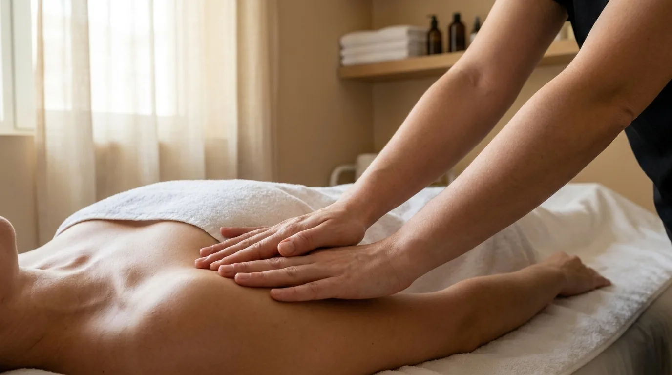 is lymphatic drainage massage painful inline 1 manual lymphatic drainage skin stretch: two flat palms moving the skin across a client upper back rather than compressing muscle
