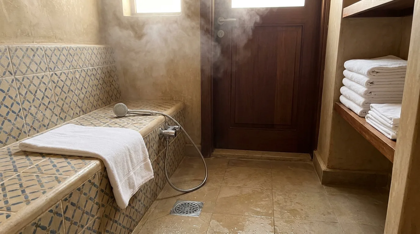 is moroccan bath good for skin inline 2 private single-client moroccan bath room in a Dubai salon with a tiled wet bench and floor drain
