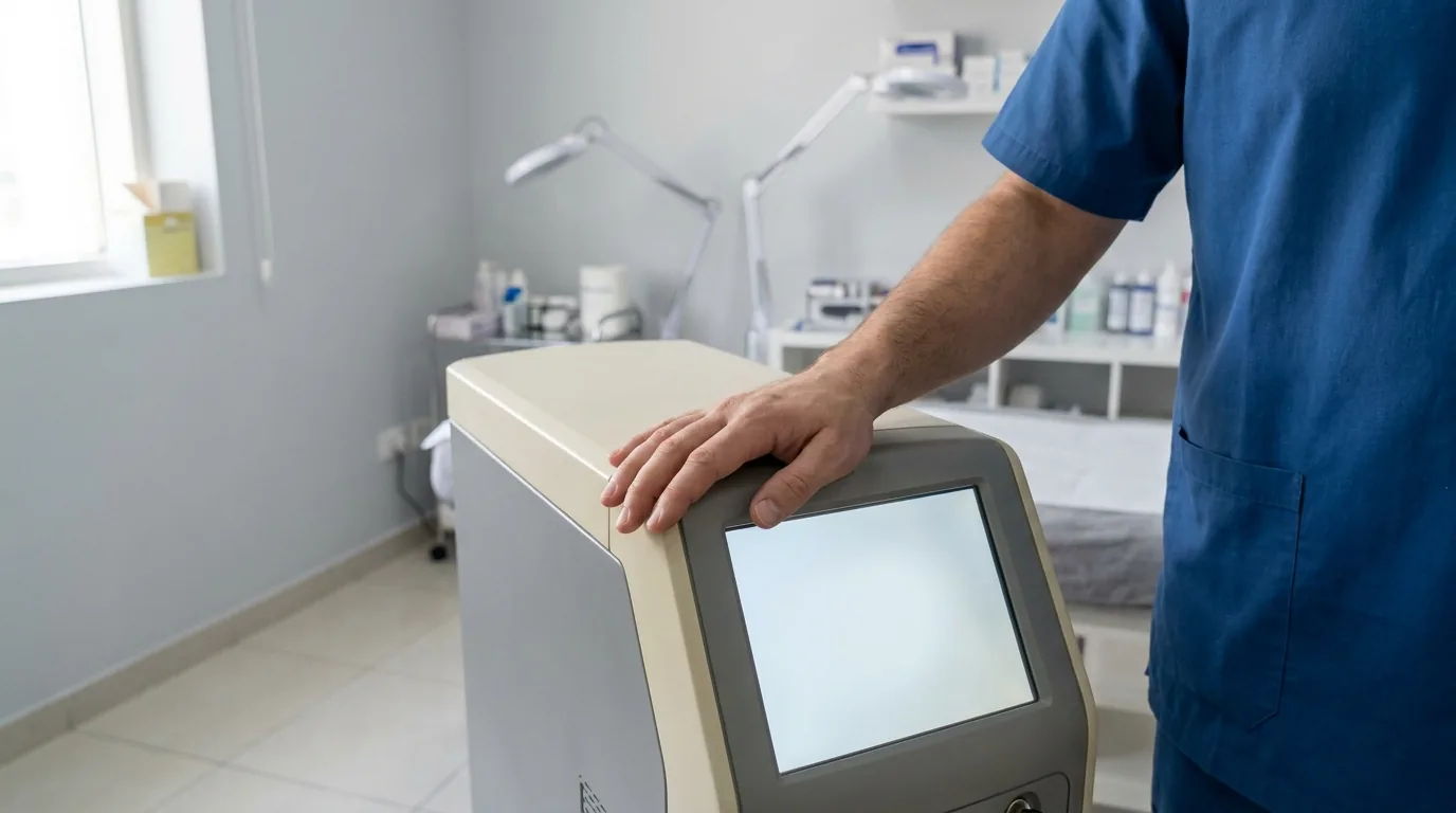 pigmentation laser treatment cost in dubai inline 2 laser treatment for pigmentation in dubai with a clinician beside a medical laser console in a clinic treatment room