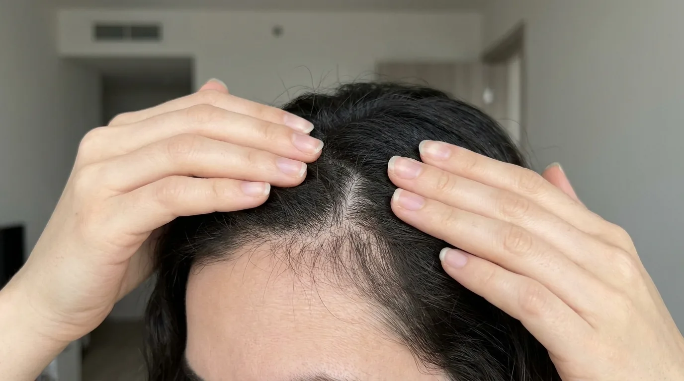 pregnancy hair loss inline 1 hair thinning during pregnancy shown at the parting with short regrowth hairs standing along the hairline