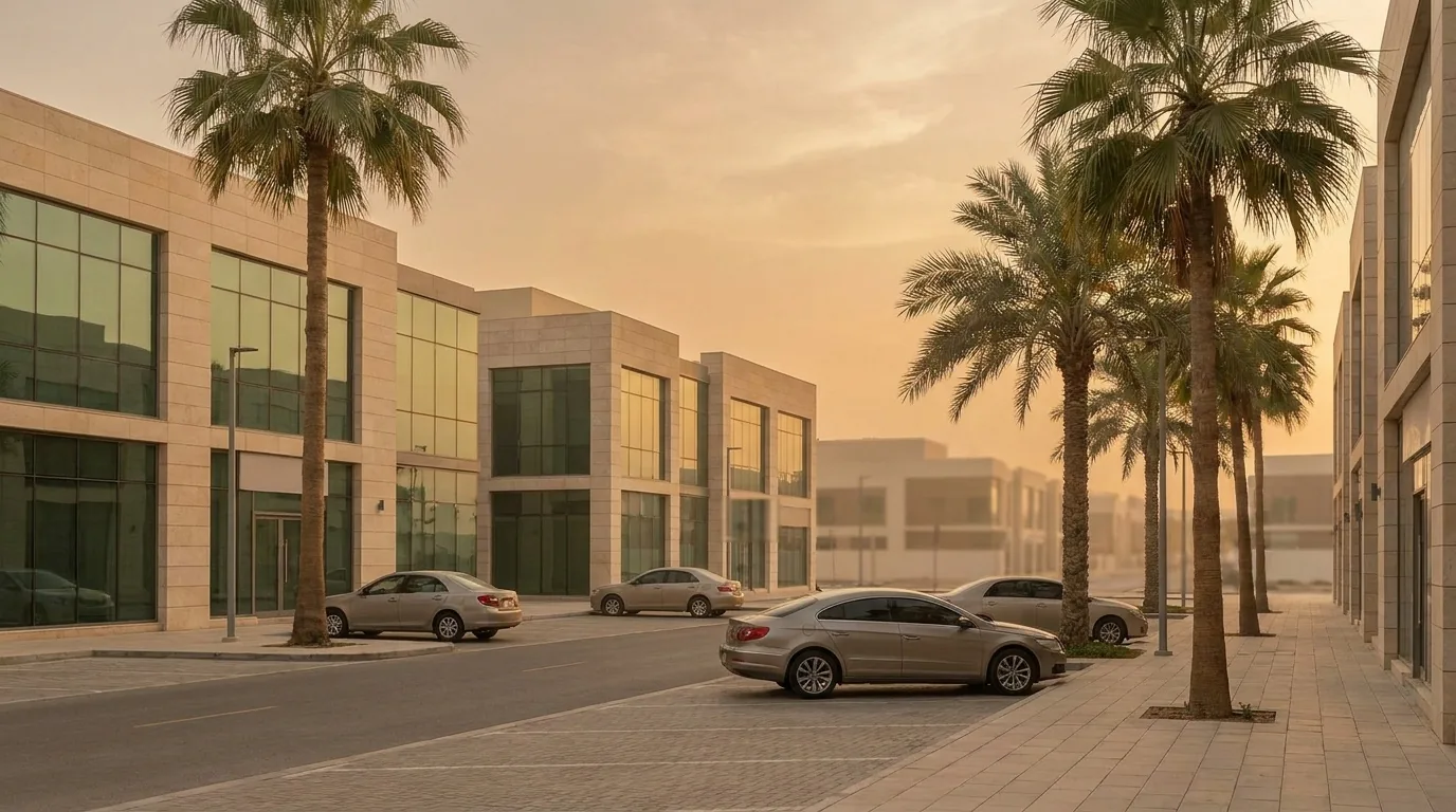 profhilo dubai inline 1 medical clinic buildings and palms in a Dubai healthcare district at golden hour where most bio remodelling clinics sit