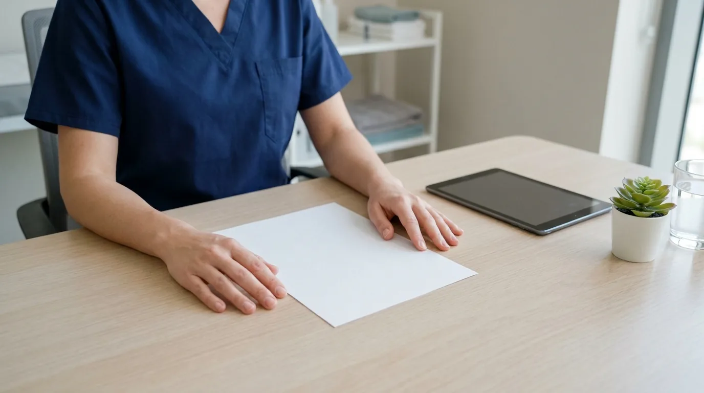 stretch marks treatment in dubai inline 2 consultation for stretch mark treatment dubai with a clinician at a clinic desk beside a blank assessment form and a tablet