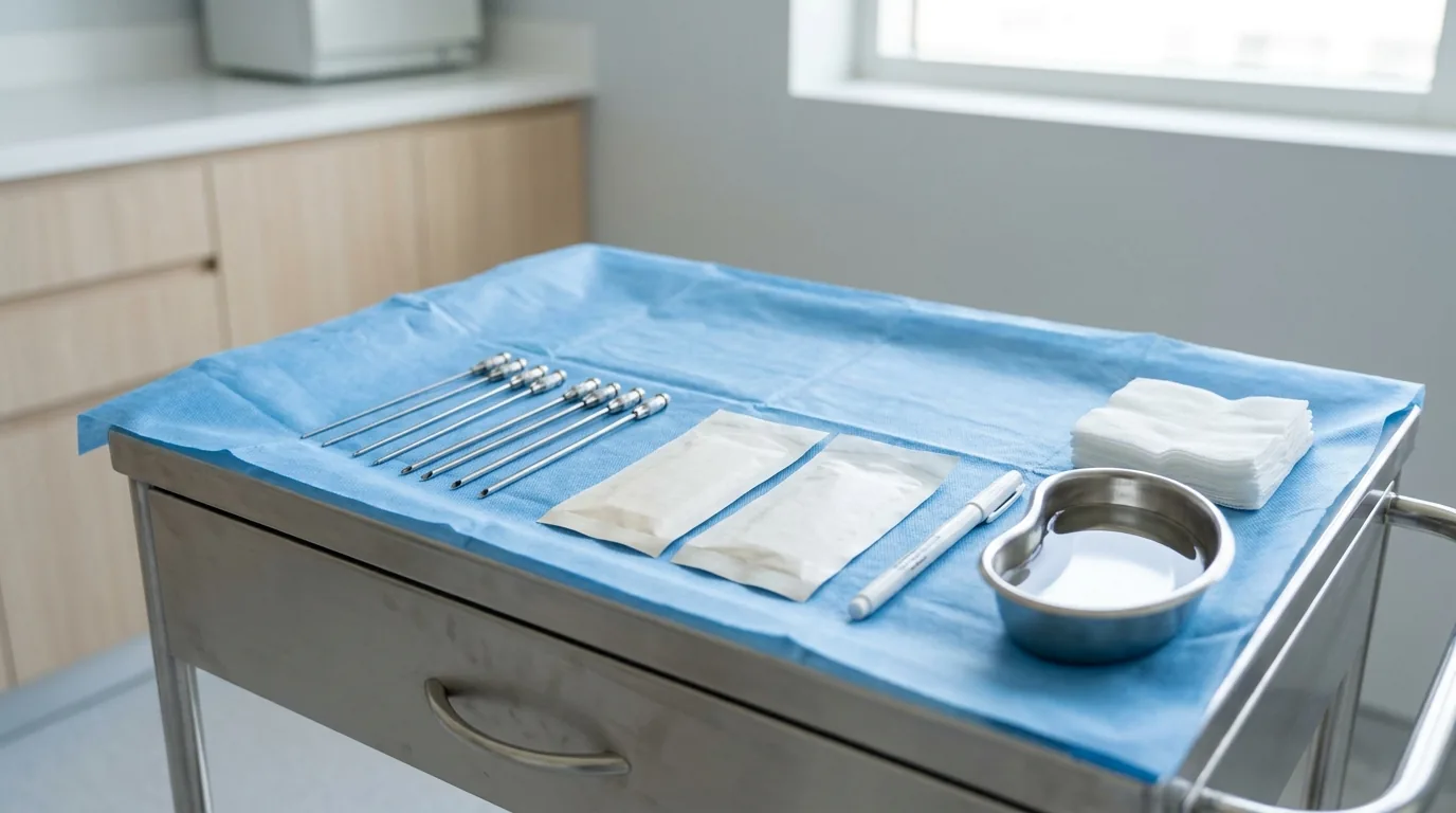 thread lift dubai inline 1 thread lift dubai treatment room: clinical trolley with cannulas and marking pen prepared before a session